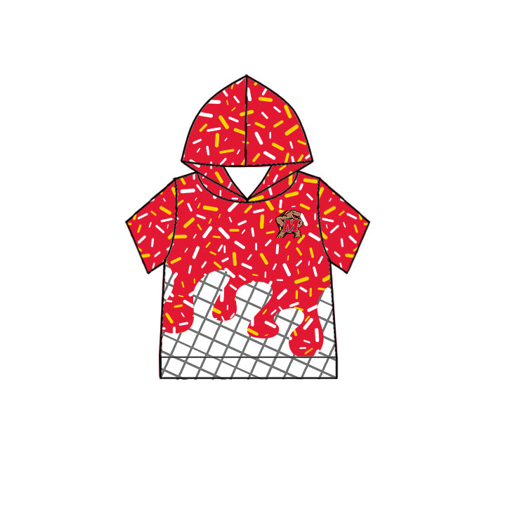 Custom moq 5 mix size milk silk summer teams Camo Hooded Short Sleeve Top Shorts Set Ice Cream Drips Red Hooded Top with Matching Shorts For Kids