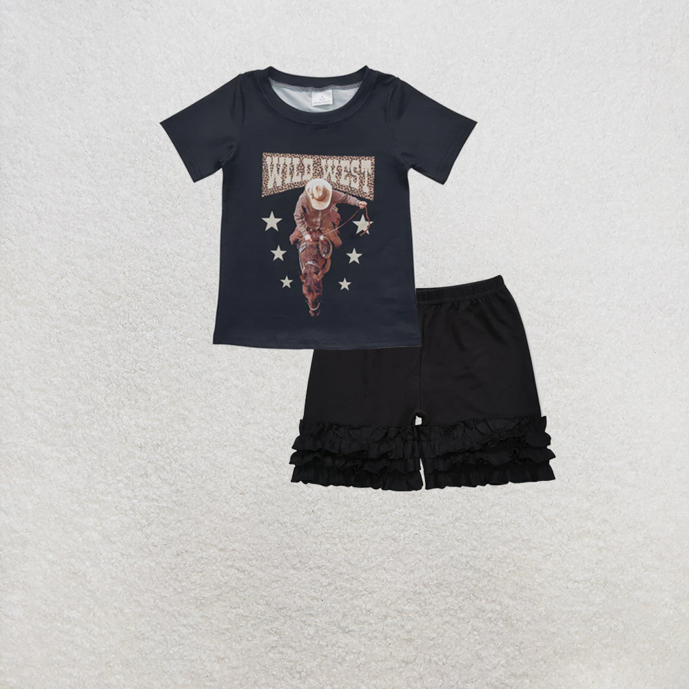 RTS NO MOQ GT0152+A16-3 Baby Girls West Rodeo Western Shirts Tee Shirts Tops Set