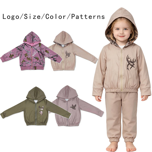 RTS NO MOQ Sibling milk silk Baby Girls Camo Print Full Zip Long Sleeve Hooded Jacket
