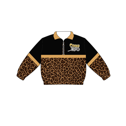 Custom moq 5 mix size milk silk summer teams Adult And Kids Long Sleeve Leopard Black Tee Shirts Zip Pullovers Tops