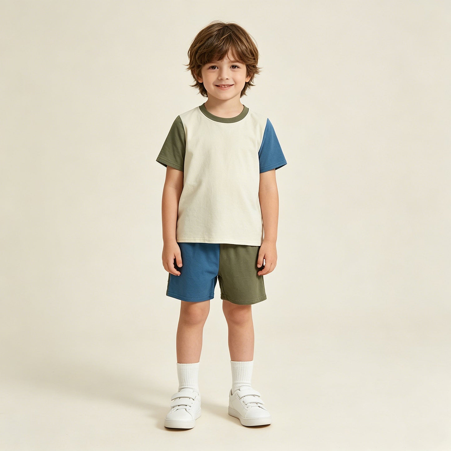 RTS NO MOQ milk silk BSSO1976 Baby Boys Grey Blue Color Block Patchwork Slouchy Pajamas Clothes Sets