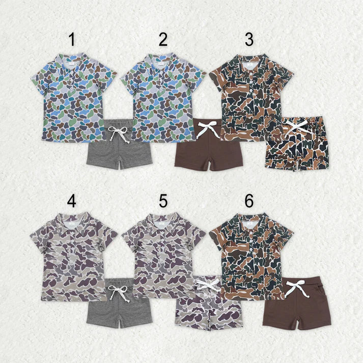 RTS NO MOQ Sibling baby boys Clothes camouflage short sleeve shorts Sets