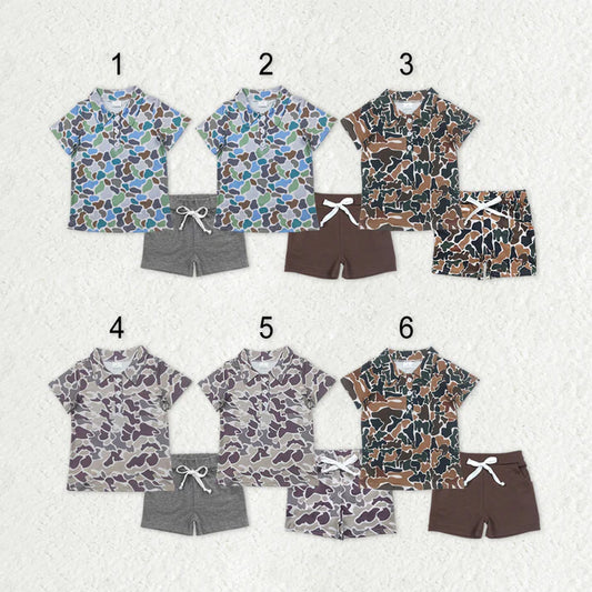 RTS NO MOQ Sibling baby boys Clothes camouflage short sleeve shorts Sets