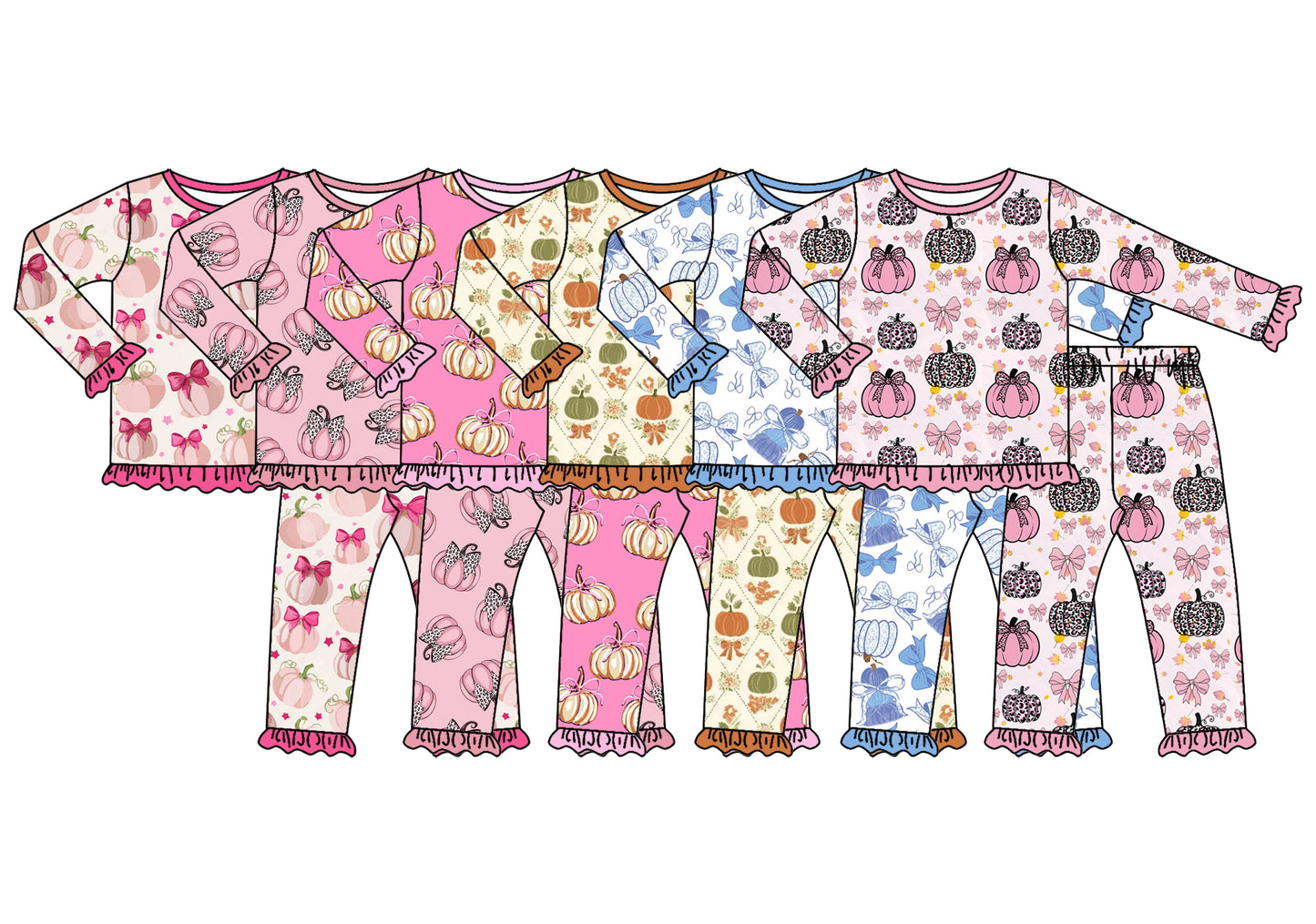 (Pre Order) No moq Baby Girls Casual Fall Clothing Set Pumpkin Top Pants Pajamas Set