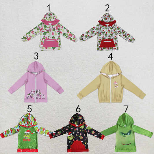 RTS NO MOQ Sibling milk silk Baby Girls And Boys Christmas Print Pocket Zip Long Sleeve Hoodies Top