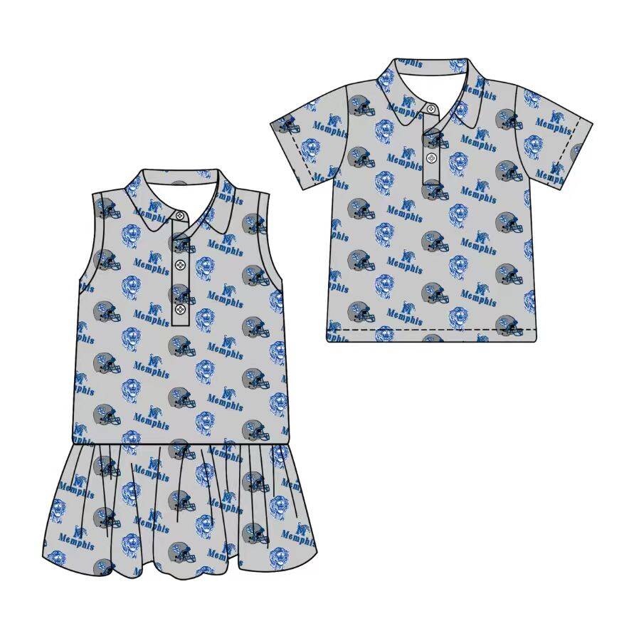 Custom moq 5 mix size milk silk summer teams Sleeveless Grey Dress for Baby Girl Short-Sleeved Polo Shirt for Baby Boy Infant Clothing Set
