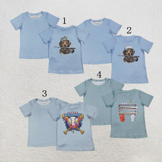 RTS NO MOQ Sibling Baby Boys Light Blue Short Sleeve Print Team T-shirts Top