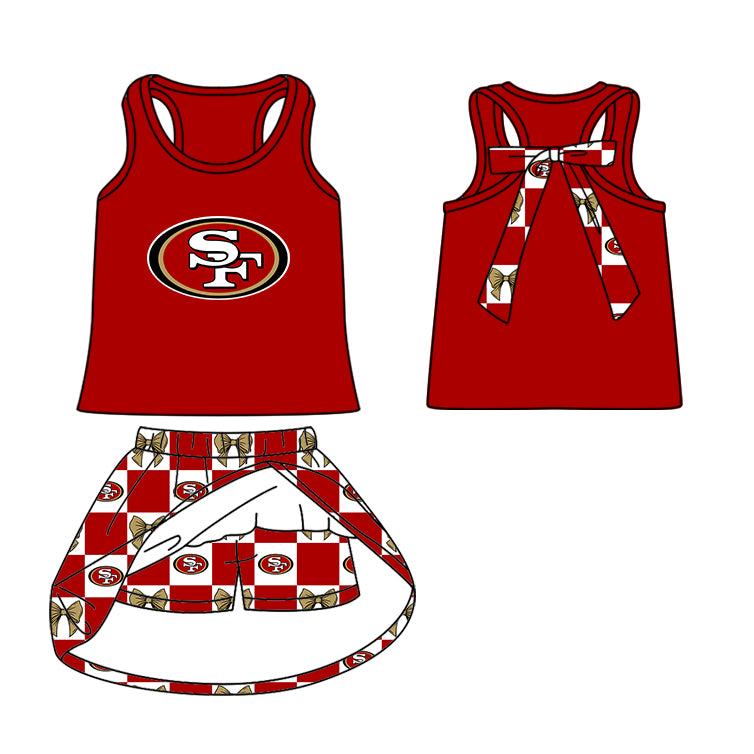 Custom moq 5 mix size milk silk summer teams Red Checked Baby Girl Sleeveless Top Skirt Short Set Dress And Shorts Yoga Outfit Boy's Top Shorts Set Romper