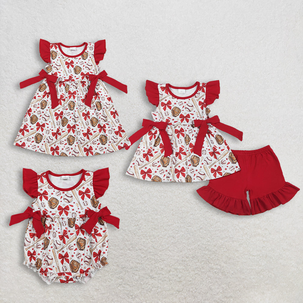 RTS NO MOQ sibling baby girl clothes bow short sleeve Clothes Sets and rompers and dress