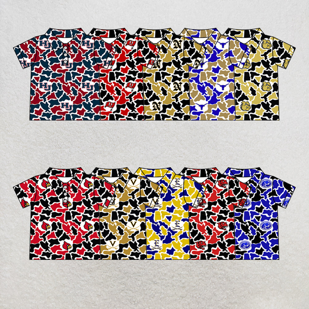 Custom moq 5 mix size summer teams Baby Boys Summer Camo Print Button Short Sleeve Polo Top