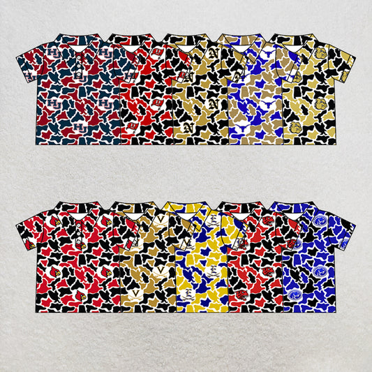 Custom moq 5 mix size summer teams Baby Boys Summer Camo Print Button Short Sleeve Polo Top