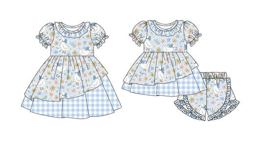 26.1.10 custom each style moq 5 eta 6-8week Sibling Sister floral baby short sleeve shorts sets and dress match design