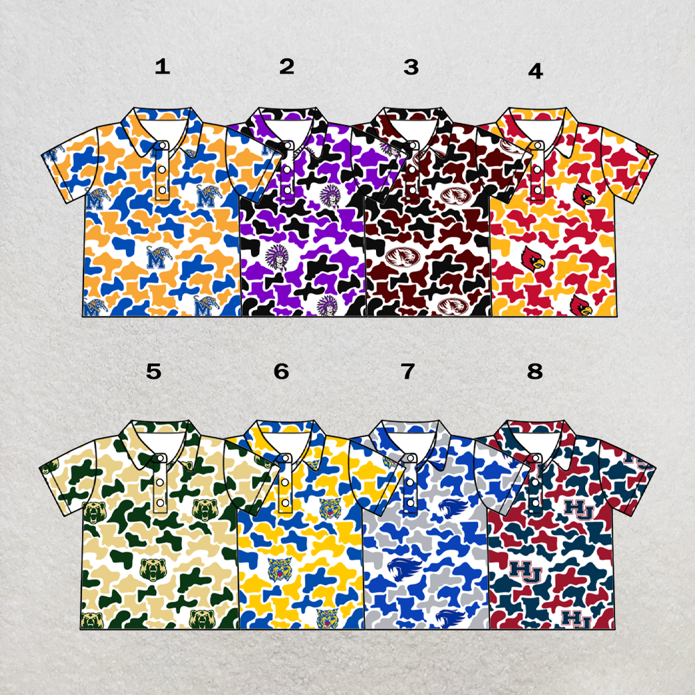 custom moq 5 mix size XY062602 Baby Boys Camo Short Sleeve Button Down Crew Collar Polo Shirt