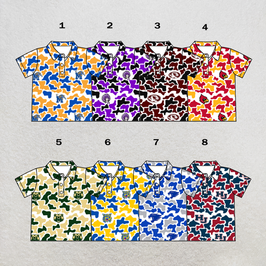 custom moq 5 mix size XY062602 Baby Boys Camo Short Sleeve Button Down Crew Collar Polo Shirt