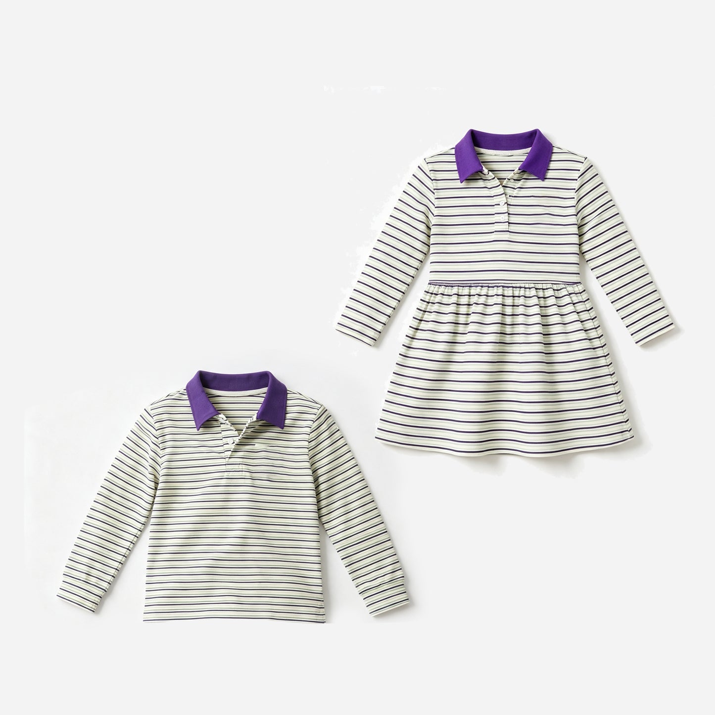 (Preorder new) No moq Baby Girls Long Sleeve Stripe Mardigras Button Knee Length Dress Button Polo Shirts Top