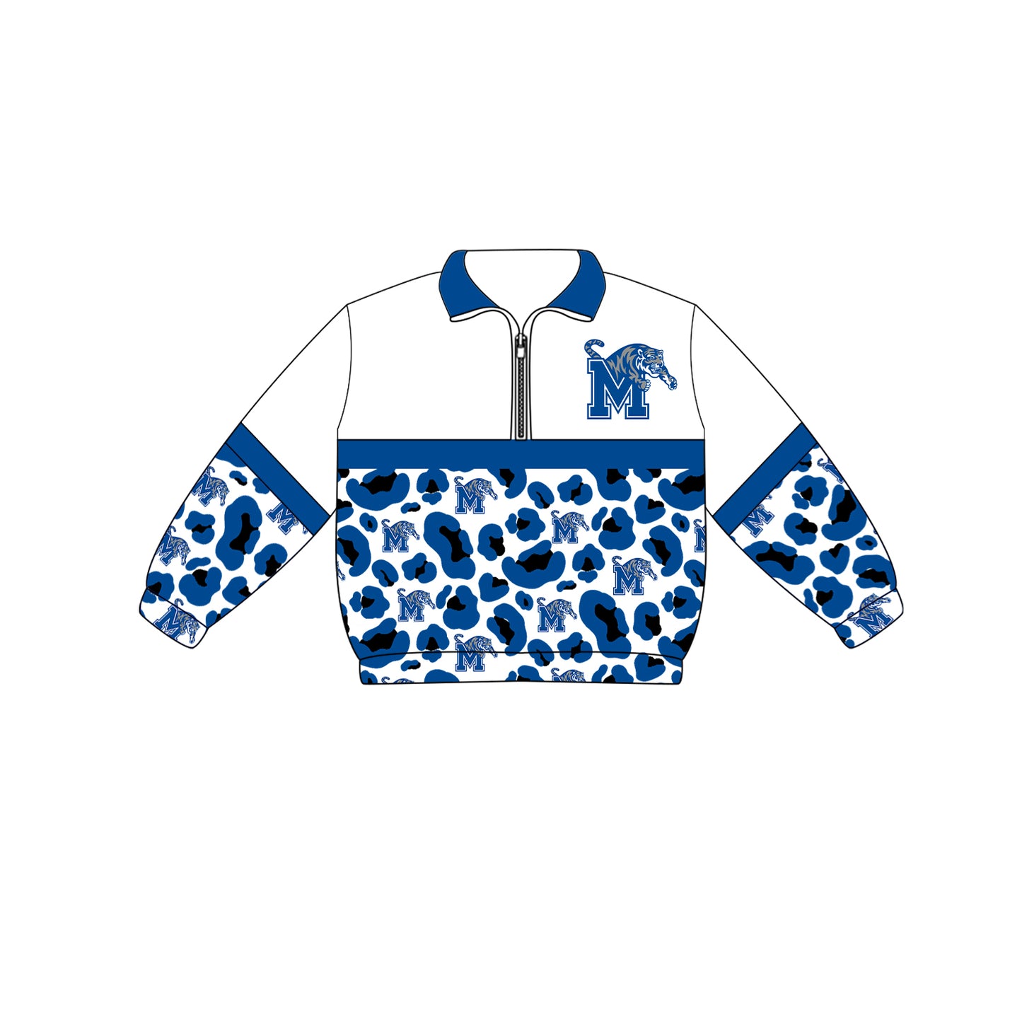 Custom moq 5 mix size milk silk summer teams Adult And Kids Blue Leopard Print Long Sleeve Zip Pullovers Tops