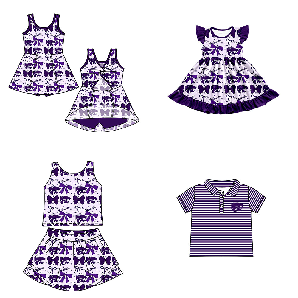 Custom moq 5 mix size milk silk summer teams baby girls clothes team bow purple sleeveless skirts sets and dress 1 and dress 2 and top-25.6.23