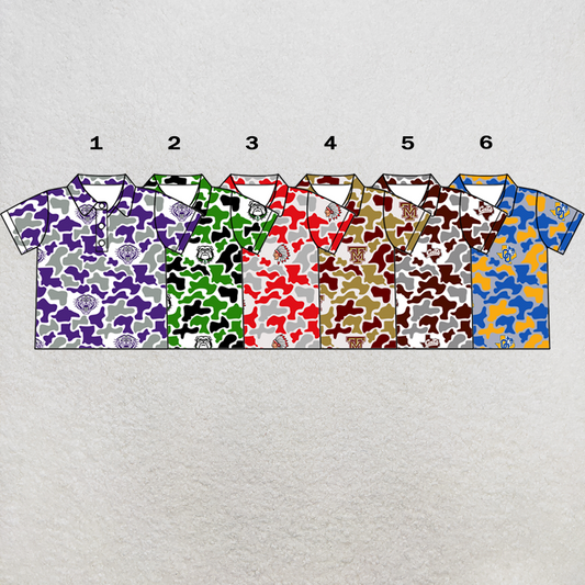custom moq 5 mix size XY062702 Baby Boys Camouflage Print Short Sleeve Button Down Collared Polo Shirt Top