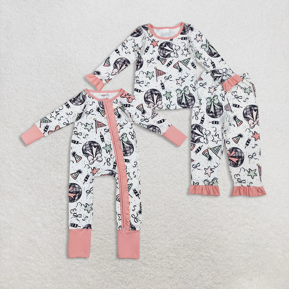 12/18m-7/8t RTS NO MOQ Sibling baby girl clothes happy new year long sleeve pants Sets and romper