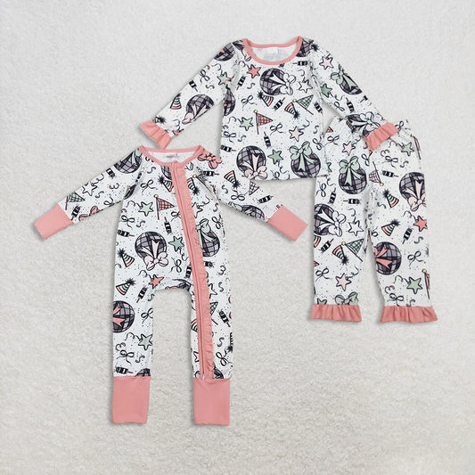 12/18m-7/8t RTS NO MOQ Sibling baby girl clothes happy new year long sleeve pants Sets and romper