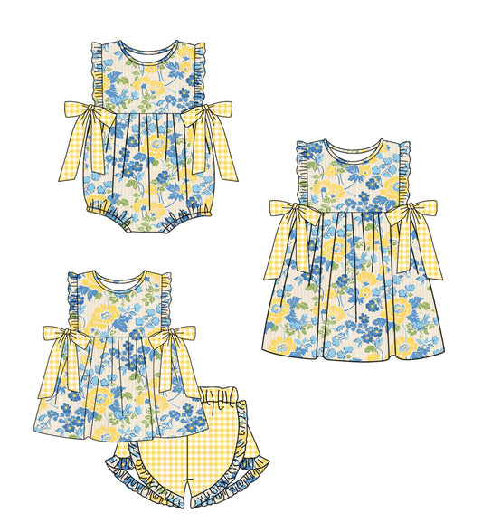 26.1.21 custom each style moq 5 eta 6-8week Sibling Sister floral baby short sleeve shorts sets and romper and dress match design