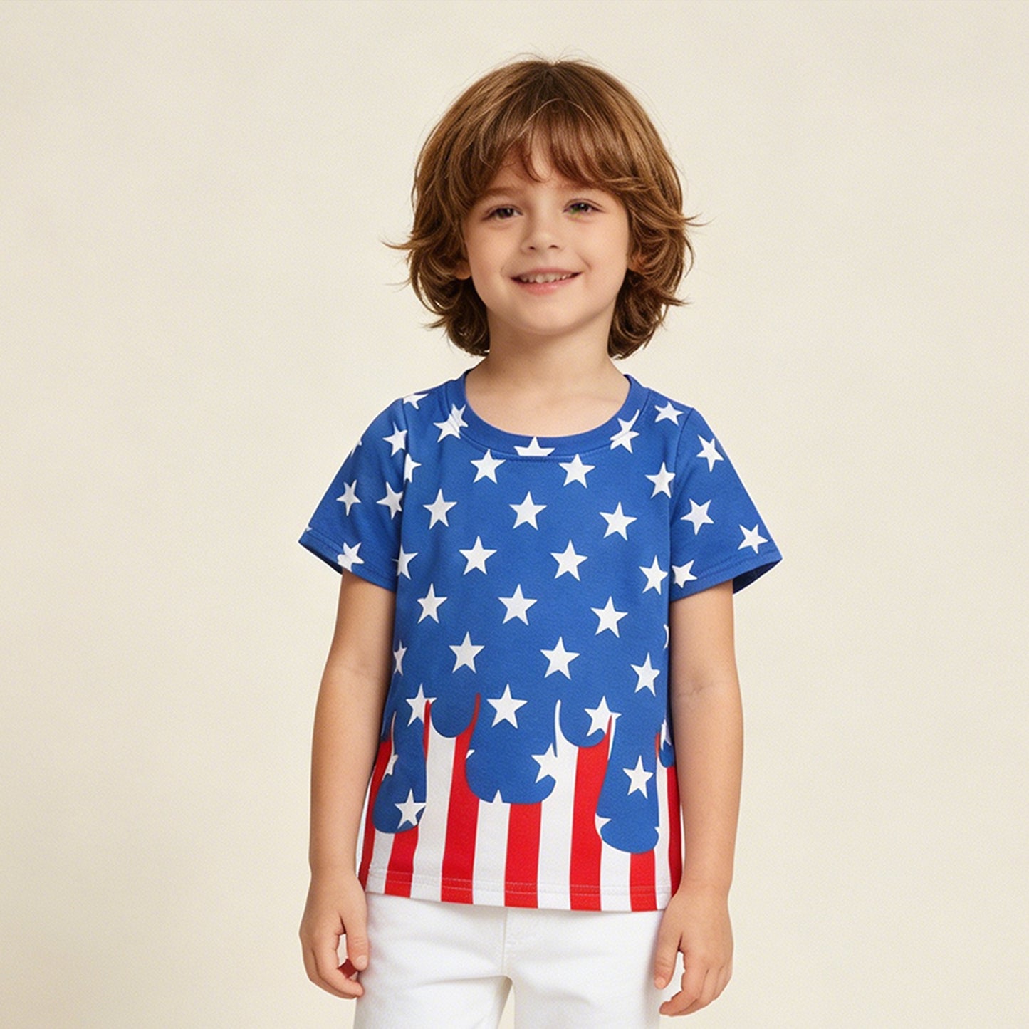 RTS NO MOQ Milk Silk BT1741 Baby Boys Short Sleeve Stars Stripe 4th of July T-shirts Top