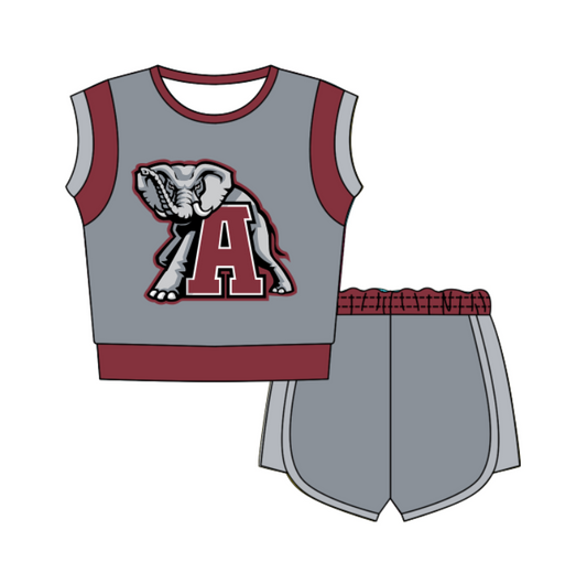 Custom moq 5 mix size milk silk summer teams Gray Sleeveless O-Neck Top And Shorts Set Cute And Comfortable Kids' Outfit