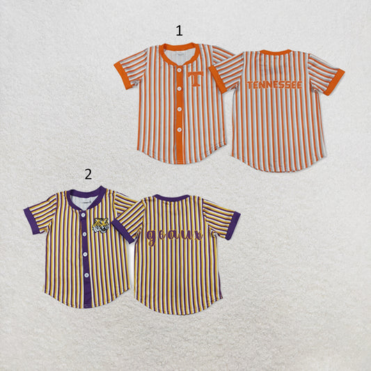 RTS NO MOQ Sibling milk silk Baby Boys Stripe Team Button Casual Tee Tops