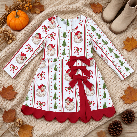 NEW RTS NO MOQ yoga fabric GLD1650 Yoga Baby Girls Santa Candy Cane Scallop Trim Short Yoga Skort Dresses