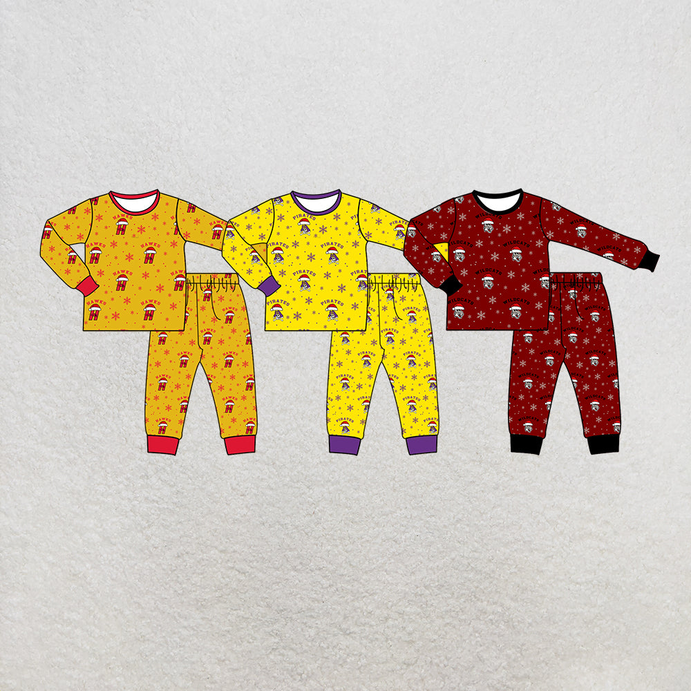 custom moq 5 mix size MSD082402 Baby Kids Christmas Letter Print Long Sleeve Top Jogger Pant Pajama Team Set