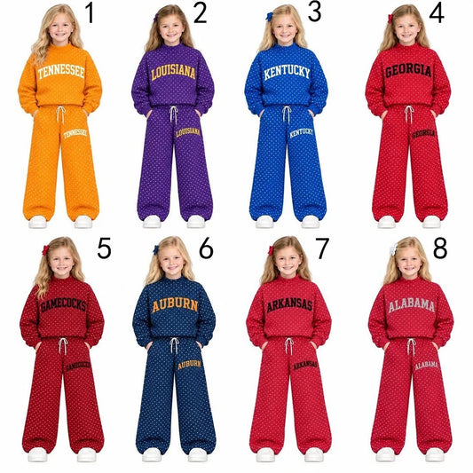custom moq 5 mix size VICTORIA0106 Adult High Neck Printed Long Sleeve Top Wide Leg Pant Team Set