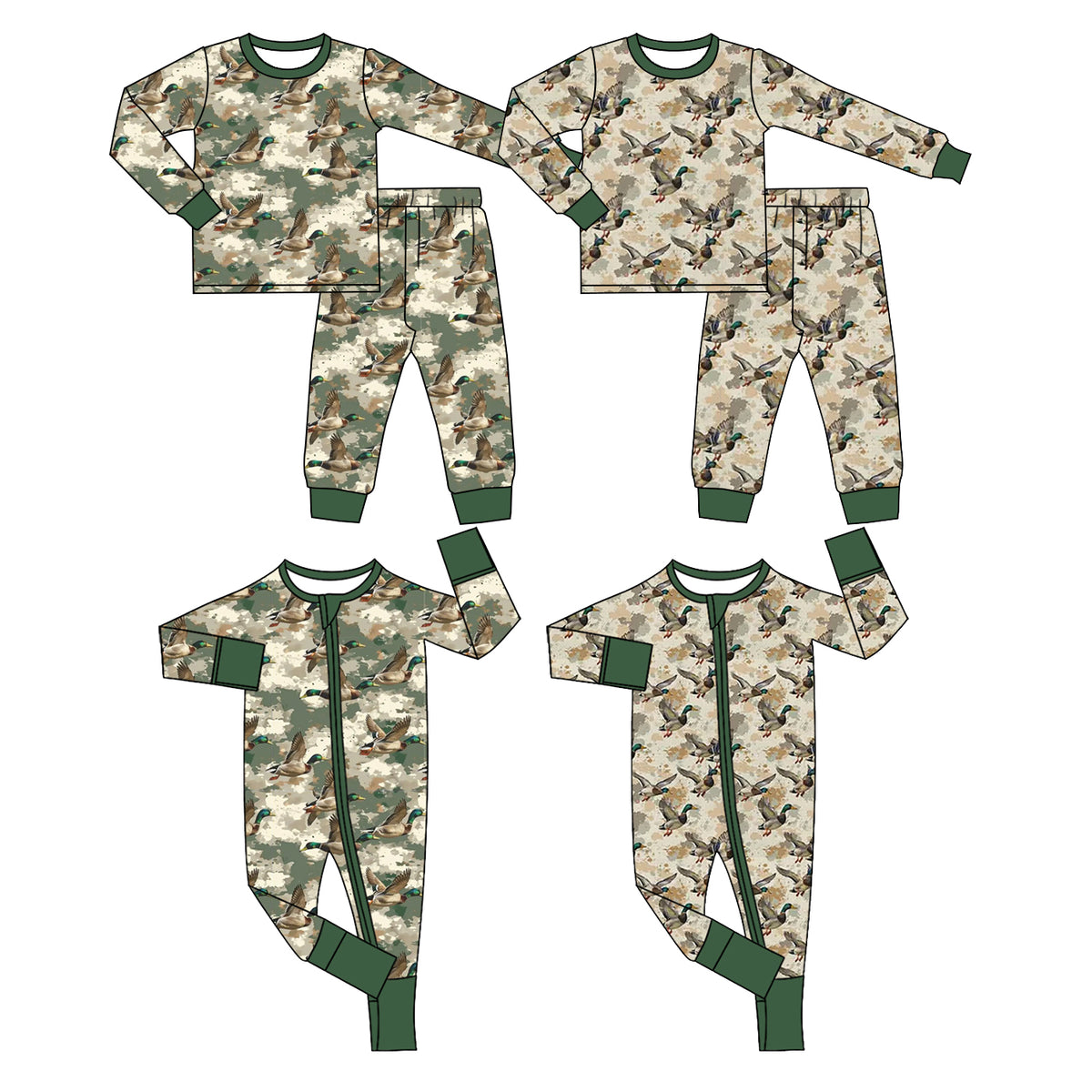 (Preorder new) No moq Baby Boys Duck Camo Print Long Sleeve Pajama Set Baby Zipper Romper Sleepwear