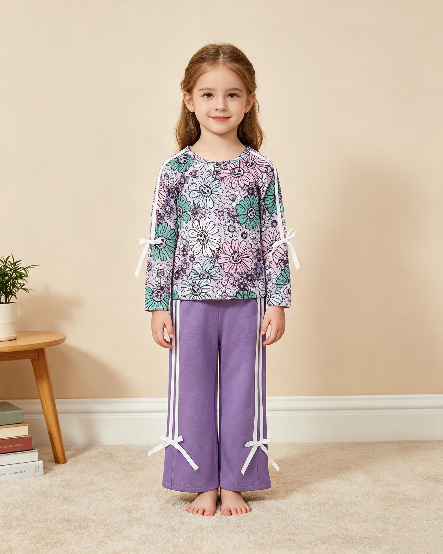 NEW RTS NO MOQ milk silk GLP3353 Baby Girls Halloween Ghost Floral Print Pocket Long Sleeve Top Pants Clothes Set