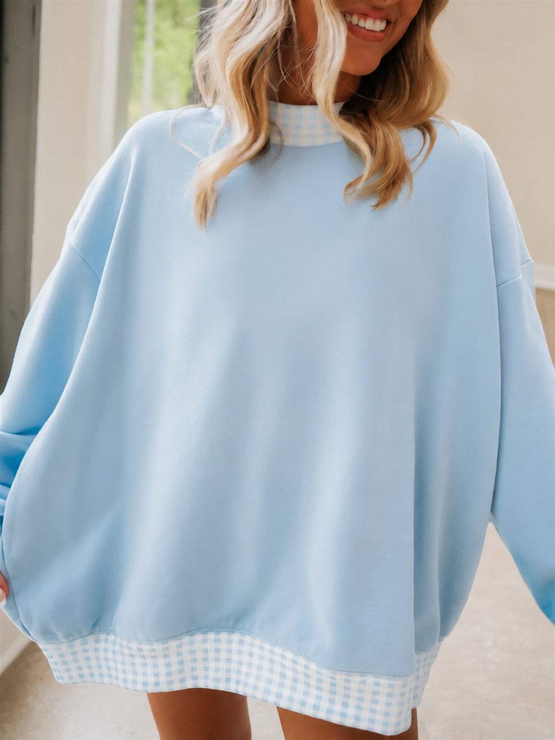 (Preorder new) No moq Kids And Adult Light Blue Long Sleeve Crew Neck Casual Top