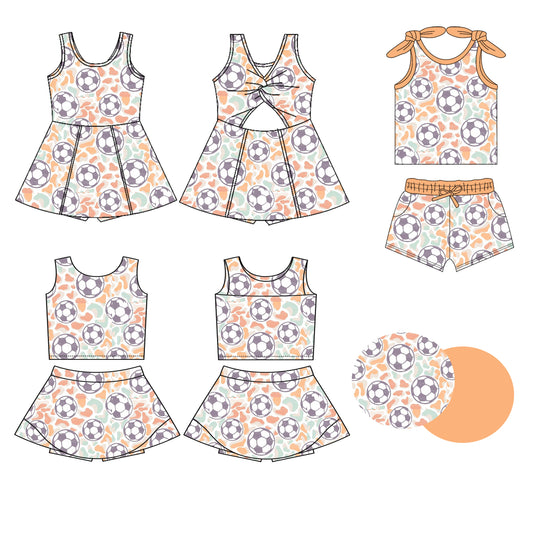 4.6 Custom moq 5 mix size Sibling Baby Girls Footballs Sleeveless Top And Shorts Set Sleeveless Top And Skirt Sets Dress Yoga Outfit