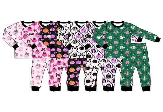 (Pre Order) No moq Baby Girls Halloween Floral Bow Ghost Pumpkin Loungewear Set
