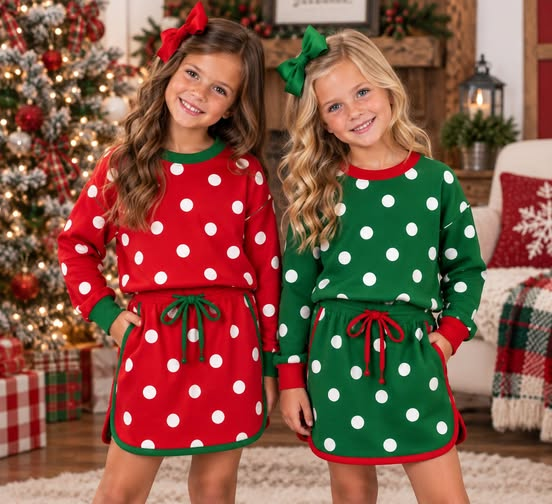(Preorder new) No moq Baby Girls Polka Dots Casual Long Sleeve Top Short Skirt Set