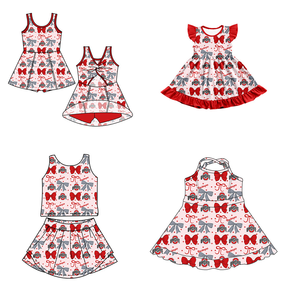 Custom moq 5 mix size milk silk summer teams baby girls clothes team bow red sleeveless skirts sets and dress 1 and dress 2 and dress 3-25.6.27
