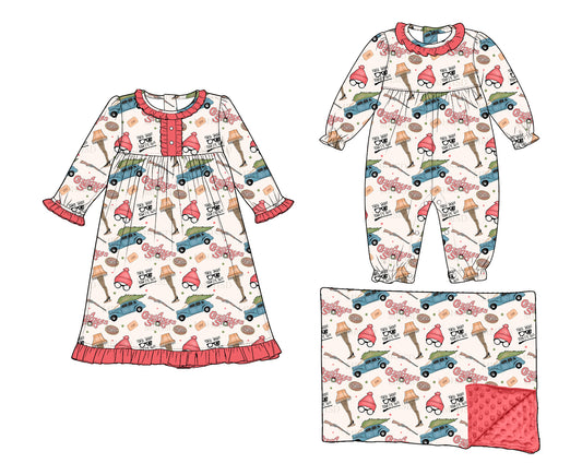 (Preorder new) No moq Baby Girls Christmas Button Ruffle Knee Length Dress Rompers Blankets Casual Outfit