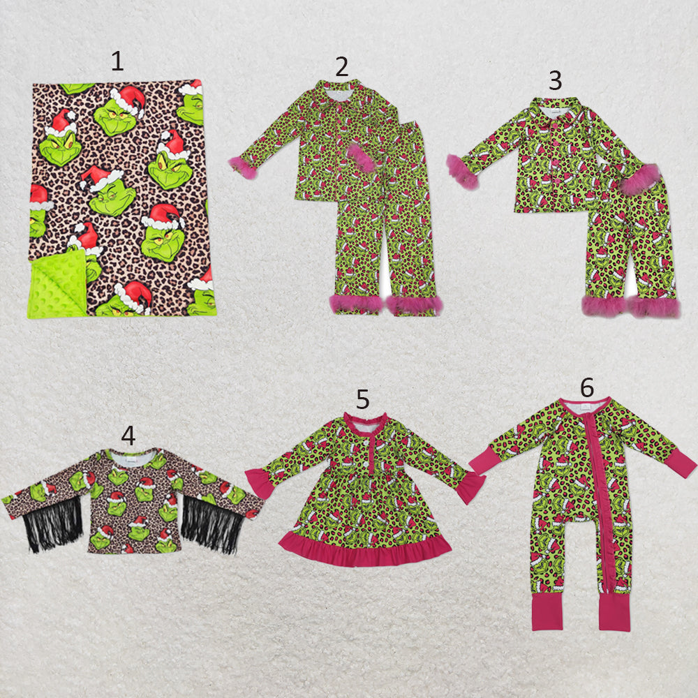 RTS NO MOQ Sibling milk silk Cute Clothes Mama and Me Leopard Button Front Fur Sleeve Ruffle Dress Zipper Romper Family Christmas Pajamas Sets