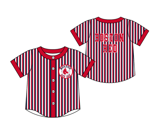 Custom moq 5 mix size milk silk summer teams Red Striped Short-Sleeved Button-Down Shirt for Baby Boy Outfit