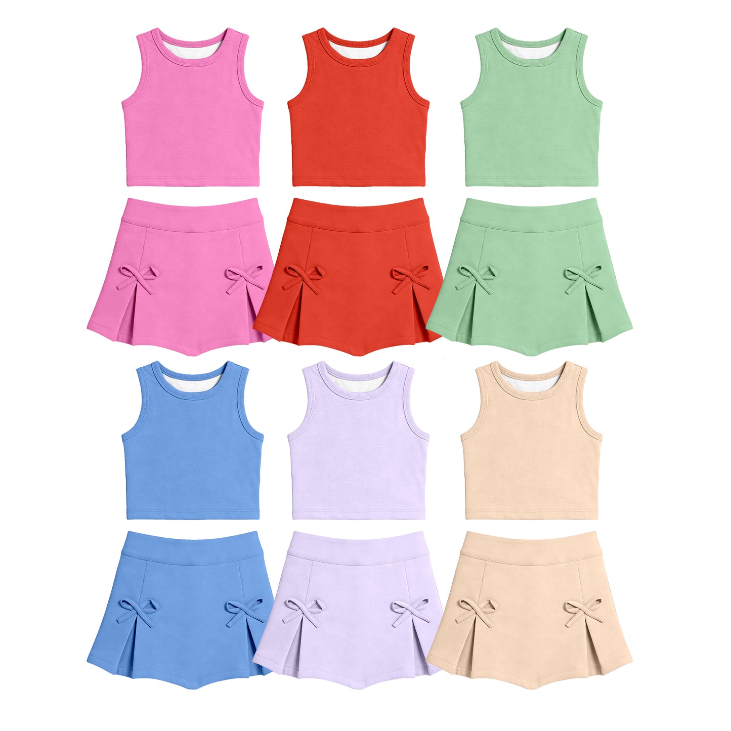 Custom moq 5 mix size Baby Girls Solid Sleeveless Top And Skirt Yoga Set Comfortable Two-Piece Outfit for Kids
