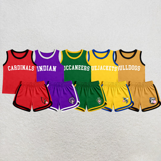 custom moq 5 mix size XY071702 Baby Kids Letter Printed Sleeveless Tank Top Elastic Waist Shorts Team Set