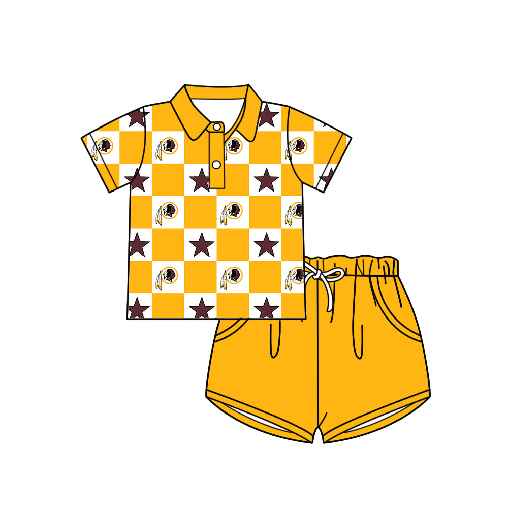 Custom moq 5 mix size milk silk summer teams Yellow Checked Baby Girl Sleeveless Top Skirt Short Set Dress And Shorts Yoga Outfit Boy's Top Shorts Set Romper
