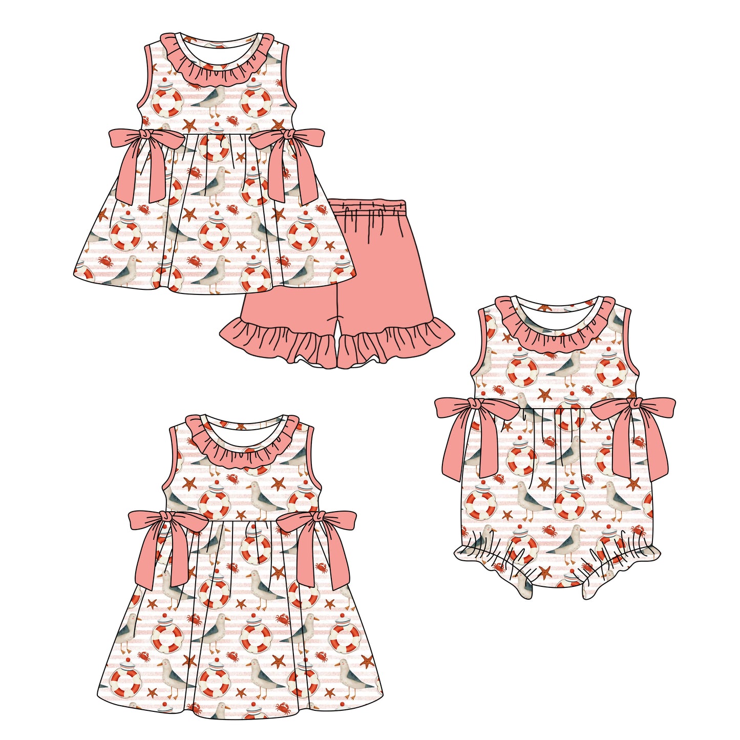 Custom moq 5 mix size Sibling Baby Girl's pink  Sleeveless Top And Shorts Set Cute Romper Dress for Summer