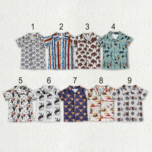 RTS NO MOQ Sibling Baby Boys Short Sleeve Western Button Shirts Top Cute Casual Fashion Infant Clothing for Boys