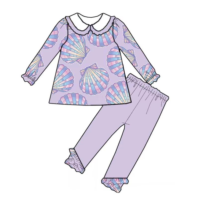 Custom moq 3 eta 6-8weeks  Blue and pink large shell light purple doll collar long-sleeved suit