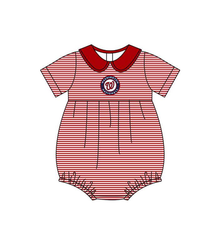 Custom moq 5 mix size milk silk summer teams Baby Boys And Girls Red Short-Sleeved Shirt And Shorts Set Matching Striped Rompers Outfit Set