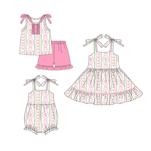 25.5.24 custom each style moq 5eta 4-6week Sibling Sisters floral bow baby girl short sleeve shorts sets and dress and rompers match family design