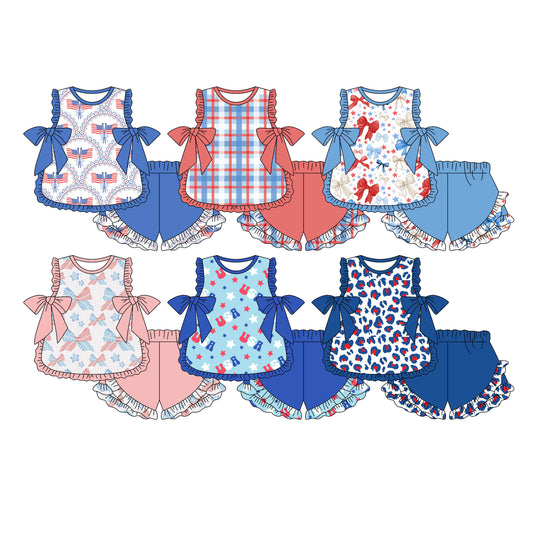 Custom moq 5 mix size Sibling Baby Girl Sleeveless Top And Shorts Set Cute 4th of July Outfit for Little Girls Summer Clothes